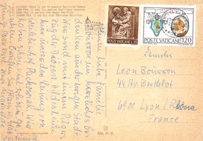 Miasto Watykańskie — Widok czterech Watykańskich Bazylik z portretem Jana Pawła II — wydawca MA.PI.R. n°283 — Rewers