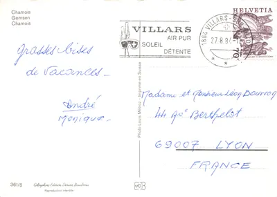 Chamois — deux animaux sur un sommet enneigé — Colophon Edition Deriaz Baulmes n°361/5 — Verso