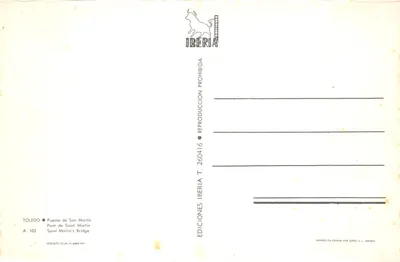 托莱多 — 圣马丁桥 — 出版商 Iberia，编号 A.103 — 背面