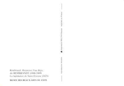 Die Steineigung des Heiligen Stephan — religiöse Szene — reproduziert vom Musée des Beaux-Arts de Lyon — Rückseite