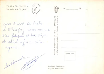 St. Tropez — Wieczór na przystani — Spółka Druku VÉNUS, Bandol — Rewers