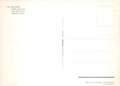 Alicante — vue aérienne du port et de la ville — éditeur Comercial PAPISA — Verso
