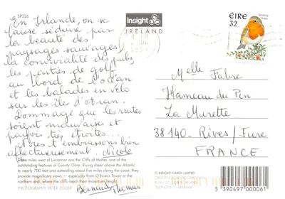 Cliffs of Moher — vue des falaises avec tour O'Brien — éditeur Insight Cards Limited — Verso