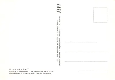 Avenue Mohammed V — rond-point avec emblème municipal — éditeur JEFF, n° 373 — Verso