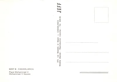 Casablanca — vue urbaine avec immeuble moderne et minaret — éditeur JEFF — Verso