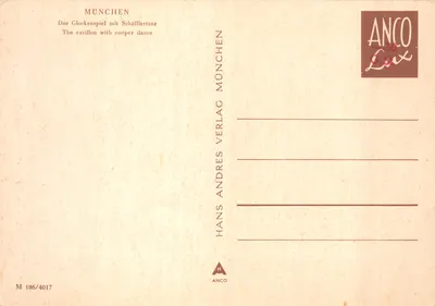 Munich — le carillon avec danse des Schäfflertanz — éditeur Hans Andres Verlag — Verso