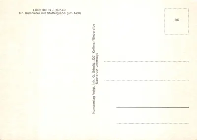 Lüneburg — Duży Kämmerer z gablem z pionami (około 1480) — Kunstverlag Voigt, nr 307 — Rewers