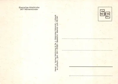 Abtei Marienmünster — vue aérienne du complexe monastique entouré de forêts — éditeur : Verlag Schäning & Co, Lübeck — Verso