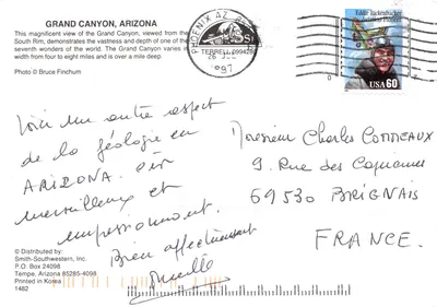 Grand Canyon — vue depuis le South Rim — éditeur Smith-Southwestern, Inc. n°1482 — Verso
