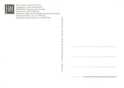 왕들의 예배 — Dieric Bouts (1410/20-1475) — 날개altar 'Perle von Brabant' — Hirmer Verlag, München에서 인쇄 — 뒷면
