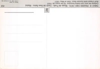 사자 머리에 인간 얼굴 — 파블로 피카소의 그림 — 출판사 Silex, 번호 458 — 뒷면