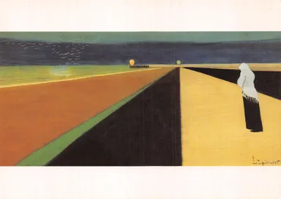 Femme sur la digue — peinture de L. Spilliaert (1908) — éditeur : Musées royaux des Beaux-Arts de Belgique, Bruxelles