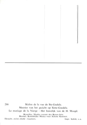 Le mariage de la Vierge — scène devant la cathédrale de Sainte-Gudule — Impr. Solédi, s.a — Verso