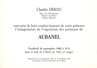 Exposition de peintures d'Aubanel — œuvre abstraite rouge et noire — éditeur imprimeur non visible — Verso