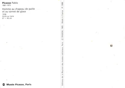 Mann mit Hut aus Stroh und Eiskugel — Werk von Picasso — Ausgabe SPADEМ, Paris — Rückseite