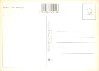 黄色い熊と花束 — 恋愛の提案シーン — ABEILLE-CARTES 発行、Message シリーズ No. 2319/3 — 裏面