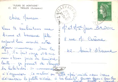 Fleurs de montagne — Trolles (Europaeus) — Imprimeur Combier — Verso