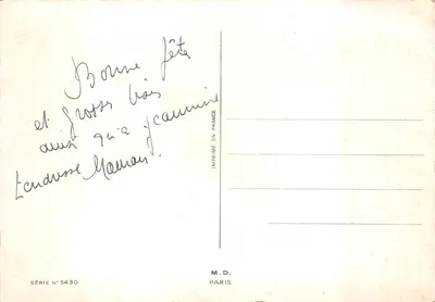 Bukiet kwiatów — żółte i różowe maki na czarnym tle — M.D. PARIS, seria N°5430 — Rewers