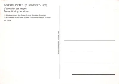 L'adoration des mages — tableau de Bruegel Pieter I — éditeur : printed in Belgium, lannoo, tielt — Verso
