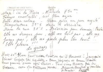 La Montagne en Famille — scène de famille en montagne avec personnages et animaux, éditeur OISET COR TADIA, n° 1353 — पीछे