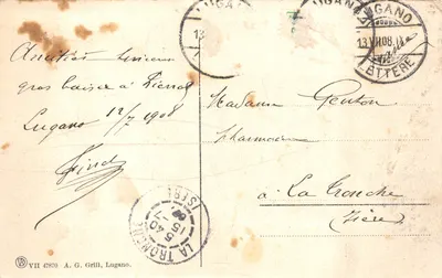 Lugano — Il Quai avec fontaine et montagne en arrière-plan — A.G. Grill, Lugano — Verso