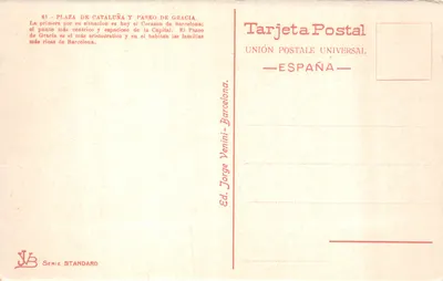 Barcellona — Piazza Catalunya e Paseo de Gràcia — Editore Venini, serie Standard — Verso