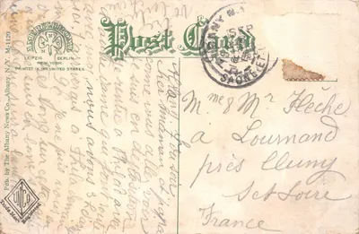 Stolica stanu Nowy Jork, Albany, Nowy Jork — widok budynku z flagą amerykańską — wydawca Americhrome, seria nr 61754 — Rewers