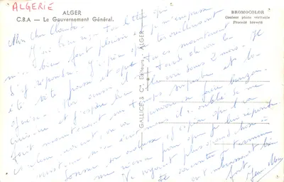 Algérie — Le Gouvernement Général — éditeur GALLICE & Cie, Algérie — 裏面
