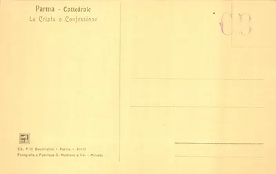 Parma - Cathédrale — La Cripta ou Confession — Éditeur F.lli Bocchialini, n° 35977 — Verso
