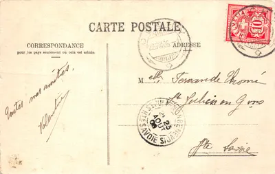 Chillon i Dent du Midi — zamek nad jeziorem, zasnieżona góra — Jullien bracia, Fot. Wydawcy, Genewa, nr J.J.4 — Rewers
