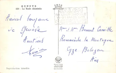 Genève — La Rade illuminée — Éditions Jaeger, n° 523 — Verso