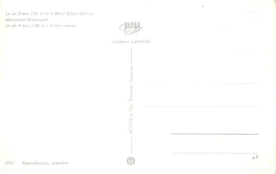Genewa — Fontanna, Pomnik Brunswicka i łabędzie — wydawca BOVEY & Cie, nr 3020 — Rewers