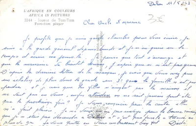 Joueur de Tam-Tam — portrait d'un musicien africain — L'AFRIQUE EN COULEURS, n° 3244 — Verso