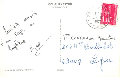 布里斯托尔的学院绿地 — 包含全景的视图 — 出版商 COLOURMASTER INTERNATIONAL — 背面