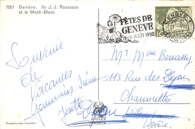Genève. Île J.J. Rousseau et le Mont-Blanc — Éditions Jaeger, n° 7001 — Verso