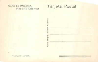 Patio de la Casa Vivót — Palma de Mallorca — Tarjeta Postal — Verso