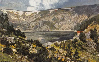 Schwarzer See — lac entouré de montagnes enneigées — Original von C. Lieblich, Vogesen-Serie Nr. 21