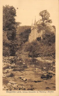 Schloss Strauweiler — château au bord d'un ruisseau — éditeur Max Biegeli, Elberfeld