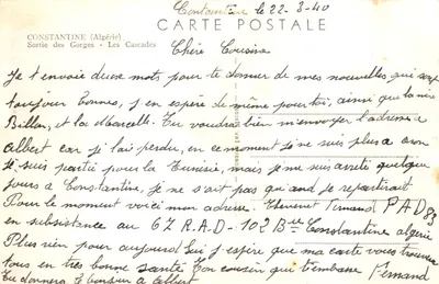 Constantine — Cascades des Gorges — éditeur IMPRIMÉ SUR LA CARTE — 뒷면