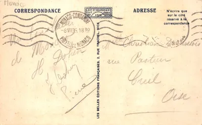 Monaco — Le Palais du Prince — éditeur Adia, n° 281 — Verso