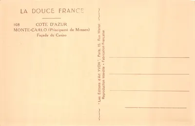 Casino de Monte-Carlo — façade principale — Éditions d'Art YVON, n°108 — 뒷면