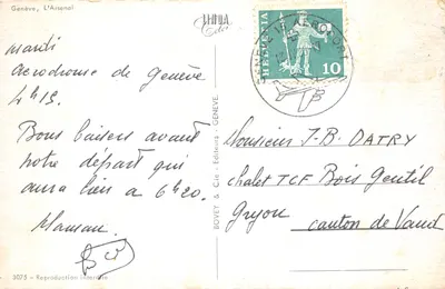 Genewa, L'Arsenal — dziedziniec z armatami i łukowymi galeriami — wydawca BOVEY & Cie — Rewers