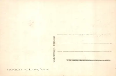 Genève, île Rousseau et ville — vue panoramique avec montagnes en arrière-plan — éditeur O. Sarzoki, n° 98 — 뒷면