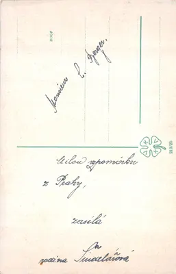 Praga. Král Vinohrady. Komenského náměstí. — widok panoramiczny placu z tramwajem i historycznymi budynkami, wydawca nieczytelny, numer serii nieczytelny — Rewers
