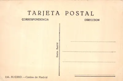 Casino de Madrid — façade ornée et rue animée — éditeur Gratos. Madrid, n° 156 — Verso