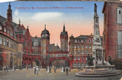 Frankfurt a.M., Paulsplatz avec Rathaus et monument de l'Unité — éditeur Blümlein & Co., Nachdr. Verbr. n° 22/67