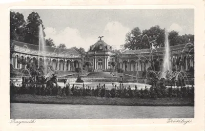 Jardin du château de Bayreuth — vue du Belvédère avec fontaines — éditeur Echt Kupfertiefdruck, n° 5