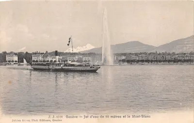 Genève — Jet d'eau de 90 mètres et le Mont-Blanc — Julien frères, Phot. Éditeurs, Genève, n° 1778