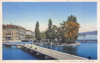 Genève. Île J. Rousseau et Pont des Bergues — éditeur Paul Lebet, n°23