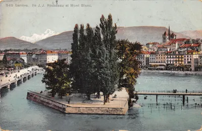 Genève — Île Rousseau et Mont Blanc — Phototypie C.A., Genève, n° 948